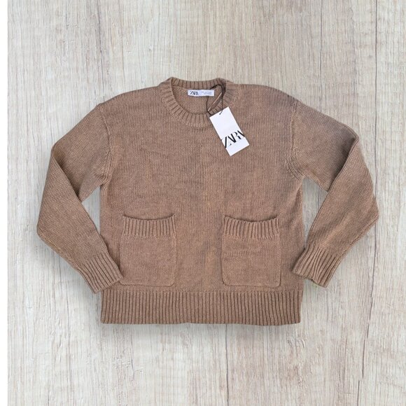 ZARA Brown Knit Sweater with Front Pockets | Size Small NWT - Picture 1 of 3